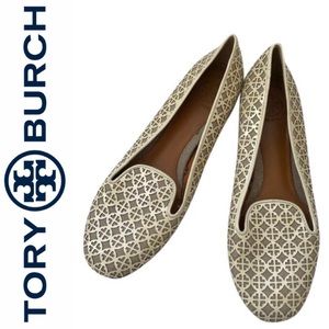 Tory Burch White Patent Patterned Flats Sz 8